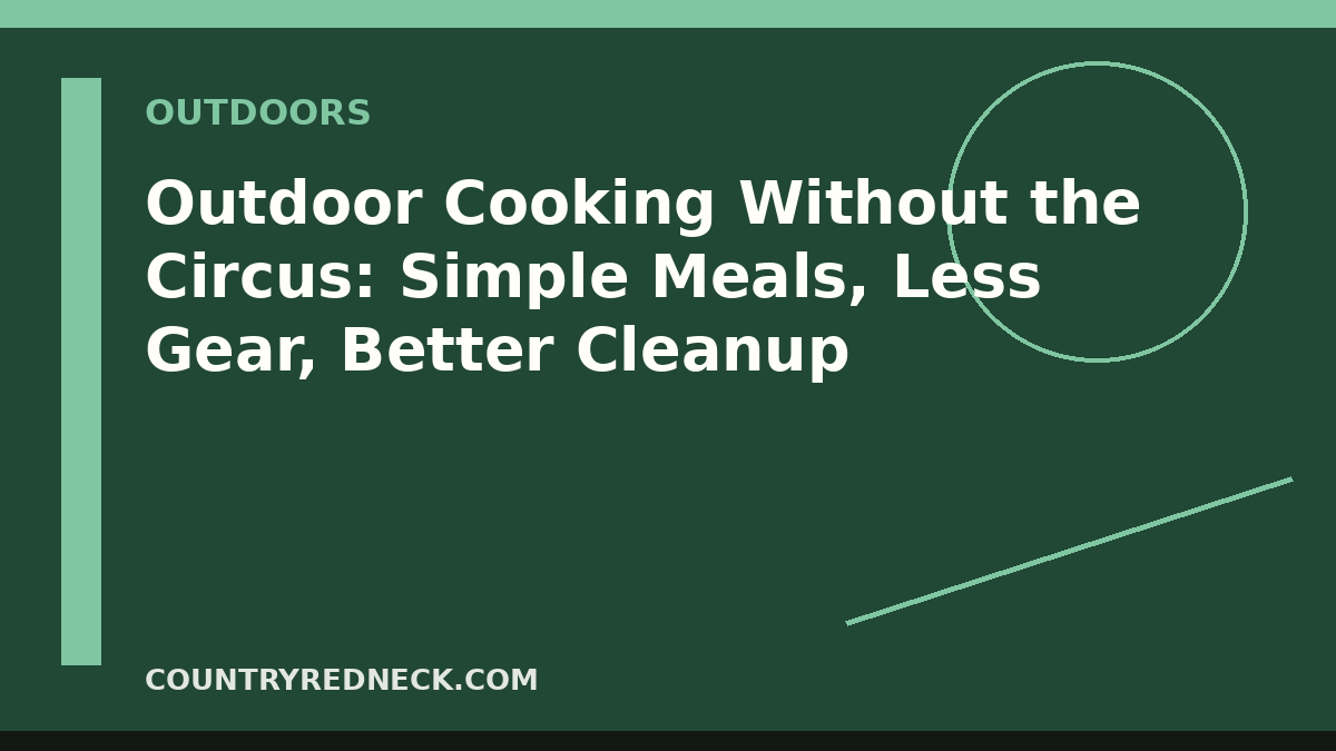 CountryRedneck outdoor cooking guide with camp stove, skillet, simple meal ingredients, cooler, water, and tidy campsite kitchen.